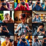 Young photographers capturing vibrant scenes for a competition.