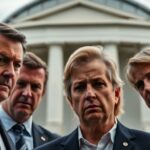 Australian leaders in intense discussion at Parliament House.