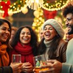 Diverse people celebrating together in a festive atmosphere.