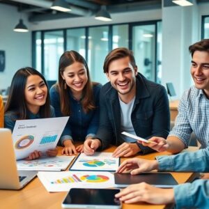 Young professionals collaborating in a modern office.
