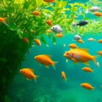 Vibrant underwater scene of fish and aquatic plants.
