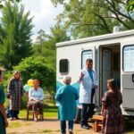 Mobile mental health unit in Ukrainian village providing support.