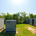 Battery energy storage system in Delhi with green surroundings.