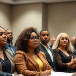 Panel discussion on justice with diverse participants.