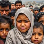 Photograph of faces expressing emotion in Gaza.