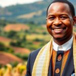 William Asiko smiling against a beautiful African backdrop.