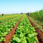 Farmers in a diverse crop field promoting sustainable practices.