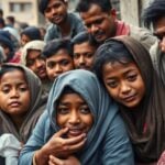 Diverse group of people united in humanitarian crisis.