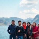 People at Italy-Albania border expressing hope and uncertainty.