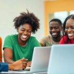 Young African participants collaborating in a digital workshop.