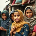 Diverse women and girls in a challenging environment.