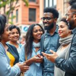 Diverse human rights defenders collaborating in an urban setting.