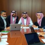 Diverse group of professionals in a meeting room.
