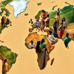 People discussing justice on a global map background.
