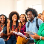 Diverse alumni engaging in collaborative discussions and networking.