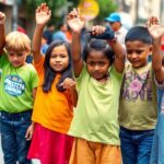 Children holding hands in solidarity against human trafficking.