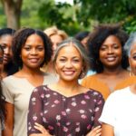 A diverse group of women united outdoors.