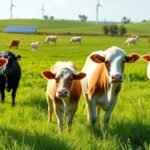 Healthy livestock grazing in a green, sustainable pasture.