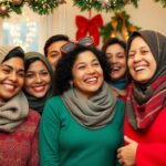 Refugees celebrating together during the holiday season.