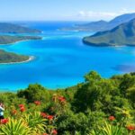 Beautiful Vanuatu landscape with greenery and blue waters.
