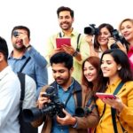 Diverse journalists capturing stories in dynamic environments.