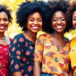 Diverse Black women smiling together in a sunny outdoor setting.