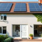 Modern UK home with solar panels and a green garden.