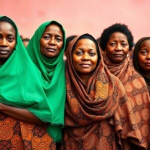 Group of women in traditional attire uniting against FGM.
