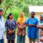 Healthcare professionals collaborating in a rural diabetes care setting.
