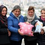 Internally displaced people in Dnipro receiving humanitarian aid.