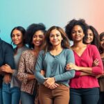 Diverse individuals united against gender-based violence.