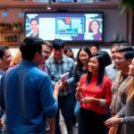 Diverse individuals in conversation about Nieman Fellowship.