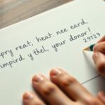 Person writing a letter on textured stationery.