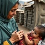 Healthcare worker aids mother and child in Afghanistan.