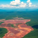 Aerial view of mining sites in Nicaragua's lush landscape.