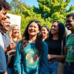Diverse activists engaged in a collaborative outdoor gathering.