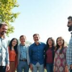 A diverse group united in peaceful collaboration outdoors.