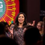 America Ferrera speaking at the SDG Lounge event.