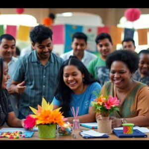 Diverse community members engaging in creative cultural activities.