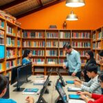 Rural library in Armenia with digital technology and books.