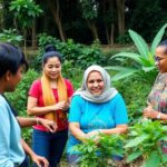 Diverse group collaborating on sustainable development projects outdoors.