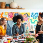 Diverse women collaborating in a creative workspace.