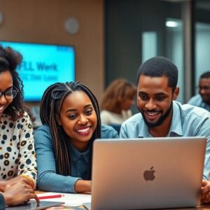 Young leaders collaborating in a technology workshop.