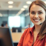 Customer service representative ready to assist clients.