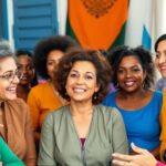 Diverse women in a community meeting, sharing ideas.