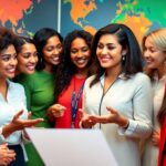 Diverse women collaborating in a professional trade environment.