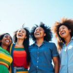 Diverse group celebrating gender equality with smiles and joy.