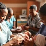 Donors caring for newborns in a Rwandan hospital.
