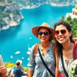 Diverse travelers enjoying a scenic outdoor destination together.