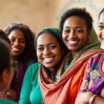 Diverse women and girls participating in a health workshop.